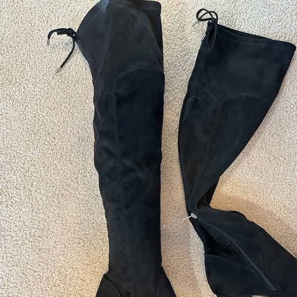 MARC FISHER Boots Size 11M Black Suede OKUN Over the Knee Tie Back MSRP $249.00 - Picture 3 of 7